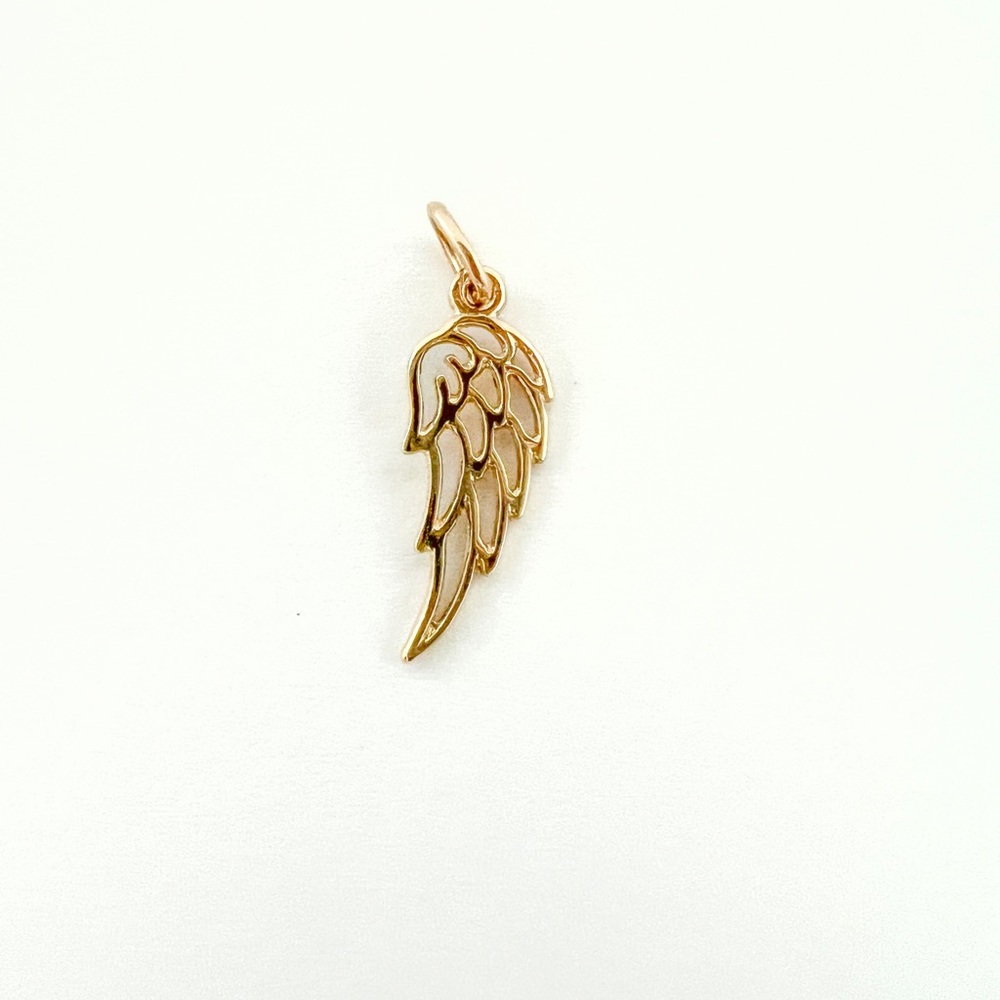14K Yellow Gold Angel Wing Charm Pendant